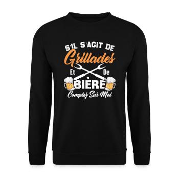 Cadeau Homme Drôle Barbecue Et Bière - Sweat-shirt Unisexe - noir - Devant - Alina (178cm) & Michal (187cm)