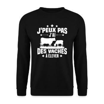 J'peux pas j'ai des vaches a élever Cadeau humour - Sweat-shirt Unisexe - noir - Devant - Alina (178cm) & Michal (187cm)