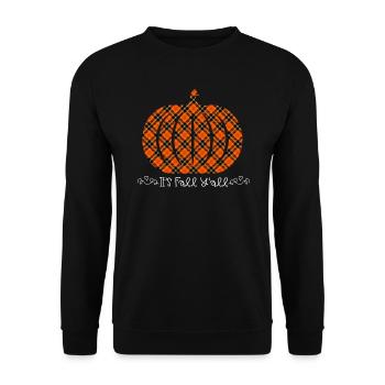Herbst Kürbis Spruch It's Fall Y'all - Unisex Pullover - Schwarz - Vorne - Alina (178cm) & Michal (187cm)