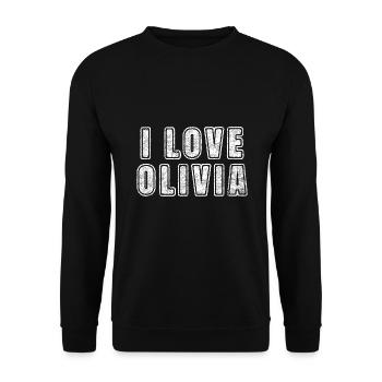 Love Olivia Retro Herz Name Liebe Text Spruch - Unisex Pullover - Schwarz - Vorne - Alina (178cm) & Michal (187cm)