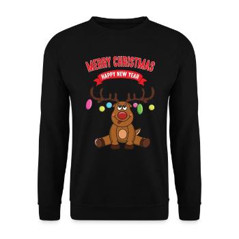 Lustiges Rentier Weihnachten Christmas Xmas - Unisex Pullover - Schwarz - Vorne - Alina (178cm) & Michal (187cm)