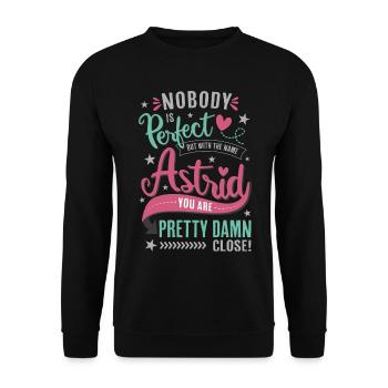 Astrid lustiger Spruch Namenstag Namensgeschenke - Unisex Pullover - Schwarz - Vorne - Alina (178cm) & Michal (187cm)