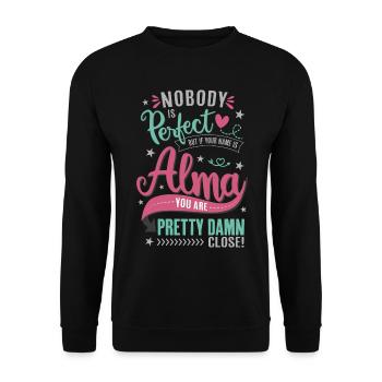 Alma Name Namenstag Spruch Geschenk Mädchen - Unisex Pullover - Schwarz - Vorne - Alina (178cm) & Michal (187cm)