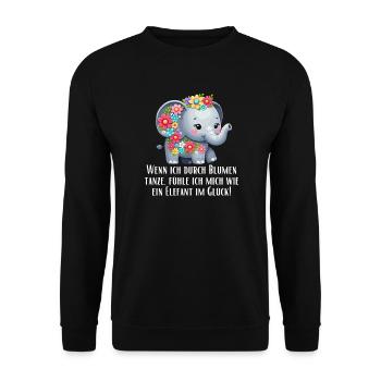 Süßer Elefant mit Blumen und Spruch - Unisex Pullover - Schwarz - Vorne - Alina (178cm) & Michal (187cm)