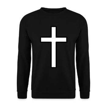 schlichtes schickes Kreuz - Unisex Pullover - Schwarz - Vorne - Alina (178cm) & Michal (187cm)