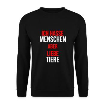Ich hasse Menschen aber liebe Tiere - Unisex Pullover - Schwarz - Vorne - Alina (178cm) & Michal (187cm)