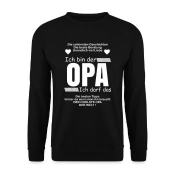 Ich bin der Opa ich darf das - Unisex Pullover - Schwarz - Vorne - Alina (178cm) & Michal (187cm)
