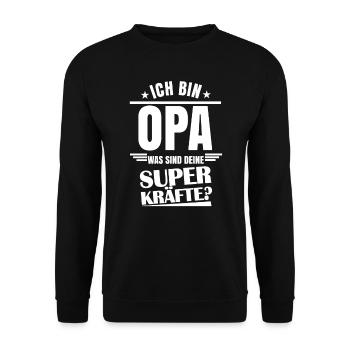 Ich bin Opa was sind deine Superkräfte - Unisex Pullover - Schwarz - Vorne - Alina (178cm) & Michal (187cm)