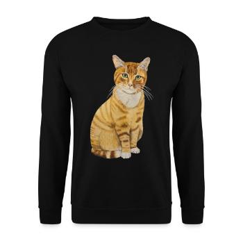 rote Katze sitzend - Unisex Pullover - Schwarz - Vorne - Alina (178cm) & Michal (187cm)