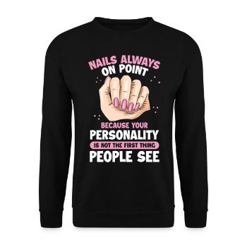 Manicurist Nails always on Point Nail Tech - Unisex Pullover - Schwarz - Vorne - Alina (178cm) & Michal (187cm)