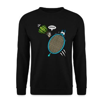 Badmintonspieler Shuttlecock schreit Ahhh - Unisex Pullover - Schwarz - Vorne - Alina (178cm) & Michal (187cm)