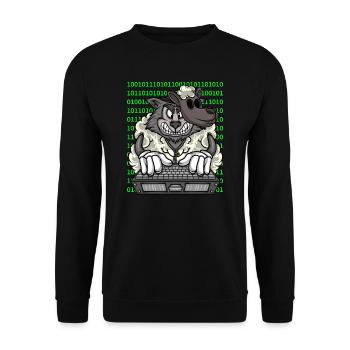 Hacker Wolf im Schafspelz Cybersicherheit - Unisex Pullover - Schwarz - Vorne - Alina (178cm) & Michal (187cm)