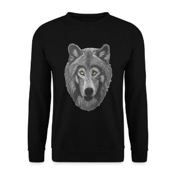 Wolf wolf head with gray fur and yellow eyes - Unisex Sweatshirt - black - Front - Alina (178cm) & Michal (187cm)
