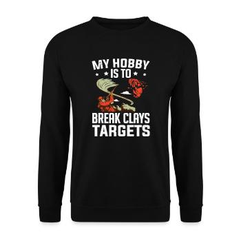 Meine Aufgabe ist es, Clays Clay Skeet Shooting zu brechen - Unisex Pullover - Schwarz - Vorne - Alina (178cm) & Michal (187cm)
