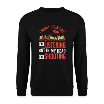 Shooter I MIght sehen aus wie Clay Skeet Shooting - Unisex Pullover - Schwarz - Vorne - Alina (178cm) & Michal (187cm)