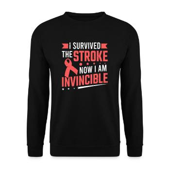 Ich habe Schlaganfall überlebt Ich bin unbesiegbar Schlaganfall Überlebender - Unisex Pullover - Schwarz - Vorne - Alina (178cm) & Michal (187cm)