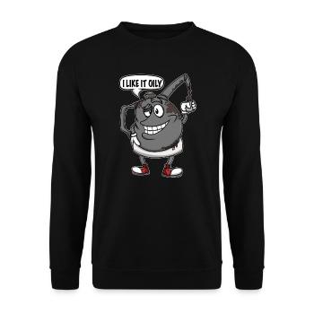 Öl kann ich es gefällt öliger Automechaniker - Unisex Pullover - Schwarz - Vorne - Alina (178cm) & Michal (187cm)