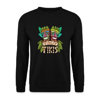 Tiki Head Stop Starimg At My Tikis Hawaii Luau - Unisex Sweatshirt - black - Front - Alina (178cm) & Michal (187cm)
