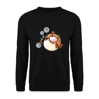 Unkraut rauchender Kugelfisch - Unisex Pullover - Schwarz - Vorne - Alina (178cm) & Michal (187cm)