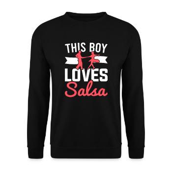 Latin Dancing Dieser Junge liebt Salsa - Unisex Pullover - Schwarz - Vorne - Alina (178cm) & Michal (187cm)