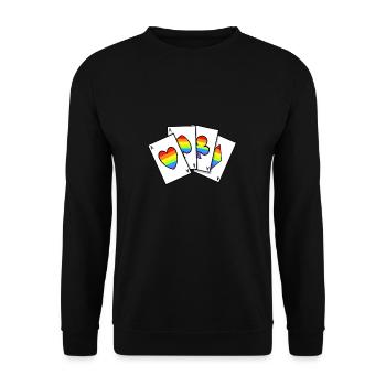 Pokerkarten LGBTQ Gay Pride Regenbogenflagge LGBT - Unisex Pullover - Schwarz - Vorne - Alina (178cm) & Michal (187cm)
