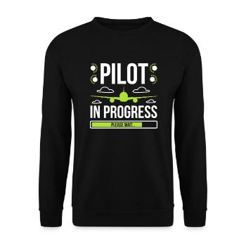 Aviator Pilot in Arbeit - Unisex Pullover - Schwarz - Vorne - Alina (178cm) & Michal (187cm)