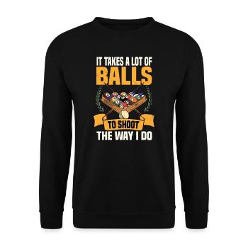 Billardspieler Es braucht viele Bälle - Unisex Pullover - Schwarz - Vorne - Alina (178cm) & Michal (187cm)