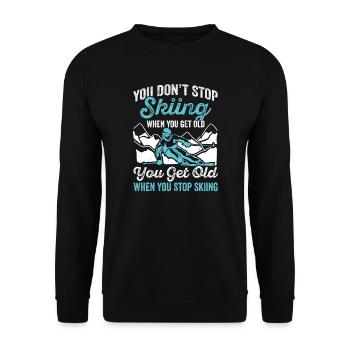 Skifahrer, Sie hören nicht auf, Ski zu fahren - Unisex Pullover - Schwarz - Vorne - Alina (178cm) & Michal (187cm)