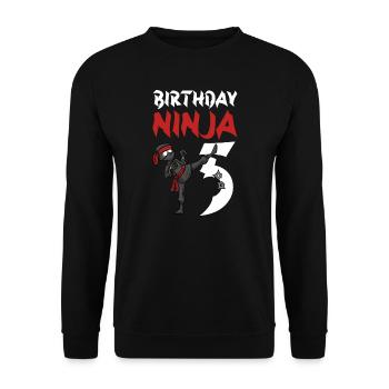 Geburtstagsparty 5 Jahre alter japanischer Ninja Geburtstag - Unisex Pullover - Schwarz - Vorne - Alina (178cm) & Michal (187cm)