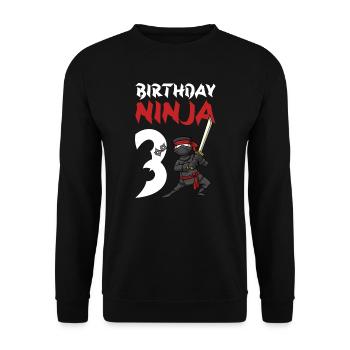 Geburtstagsparty 3 Jahre alter japanischer Ninja Geburtstag - Unisex Pullover - Schwarz - Vorne - Alina (178cm) & Michal (187cm)