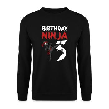 Geburtstagsparty 5 Jahre alter japanischer Ninja Geburtstag - Unisex Pullover - Schwarz - Vorne - Alina (178cm) & Michal (187cm)