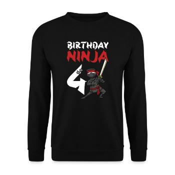 Geburtstagsparty 4 Jahre alter japanischer Ninja Geburtstag - Unisex Pullover - Schwarz - Vorne - Alina (178cm) & Michal (187cm)