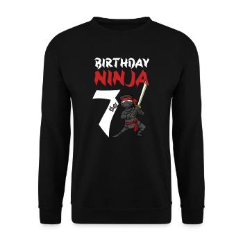 Geburtstagsparty 7 Jahre alter japanischer Ninja Geburtstag - Unisex Pullover - Schwarz - Vorne - Alina (178cm) & Michal (187cm)