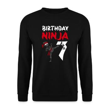 Geburtstagsparty 7 Jahre alter japanischer Ninja Geburtstag - Unisex Pullover - Schwarz - Vorne - Alina (178cm) & Michal (187cm)