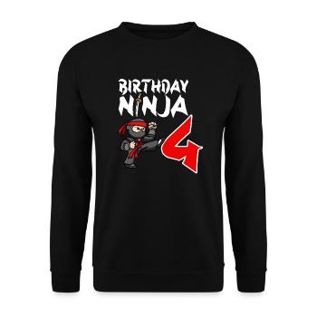 Geburtstagsparty 4 Jahre alter japanischer Ninja Geburtstag - Unisex Pullover - Schwarz - Vorne - Alina (178cm) & Michal (187cm)