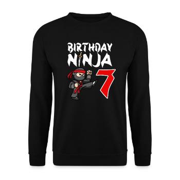 Geburtstagsparty 7 Jahre alter japanischer Ninja Geburtstag - Unisex Pullover - Schwarz - Vorne - Alina (178cm) & Michal (187cm)