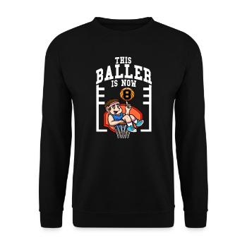 Basketballspieler Dieser Baller hat jetzt 8 Geburtstag - Unisex Pullover - Schwarz - Vorne - Alina (178cm) & Michal (187cm)