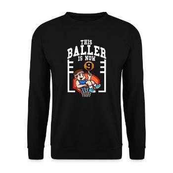 Basketballspieler Dieser Baller ist jetzt 9 Geburtstag - Unisex Pullover - Schwarz - Vorne - Alina (178cm) & Michal (187cm)