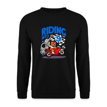 Motorcyclist Riding Into 9 Boy Motorcycle Birthday - Unisex Sweatshirt - black - Front - Alina (178cm) & Michal (187cm)