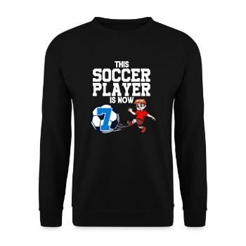Soccer Player Is Now 7 Boy Soccer Birthday - Unisex Sweatshirt - black - Front - Alina (178cm) & Michal (187cm)