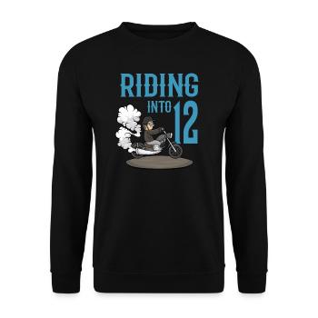 Motorcyclist Riding Into 12 Motorcycle Birthday - Unisex Sweatshirt - black - Front - Alina (178cm) & Michal (187cm)