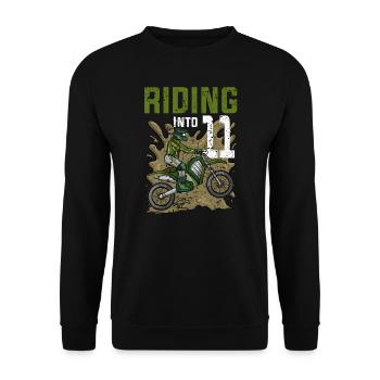 Riding Into11 Teen Dirt Bike Motocross Geburtstag - Unisex Pullover - Schwarz - Vorne - Alina (178cm) & Michal (187cm)