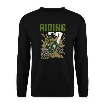 Fahren in 7 Dirt Bike Motocross Geburtstag - Unisex Pullover - Schwarz - Vorne - Alina (178cm) & Michal (187cm)