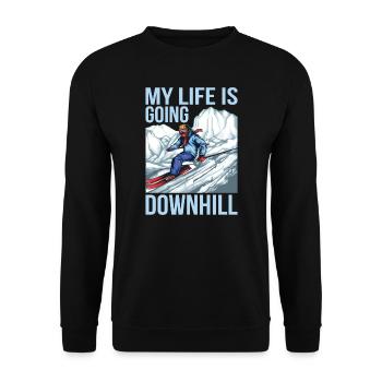 Ski My Life Is Going Downhill Snow Skiing - Unisex Pullover - Schwarz - Vorne - Alina (178cm) & Michal (187cm)
