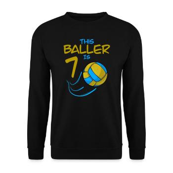 Volleyballspieler Baller ist 7 Volleyball Geburtstag - Unisex Pullover - Schwarz - Vorne - Alina (178cm) & Michal (187cm)