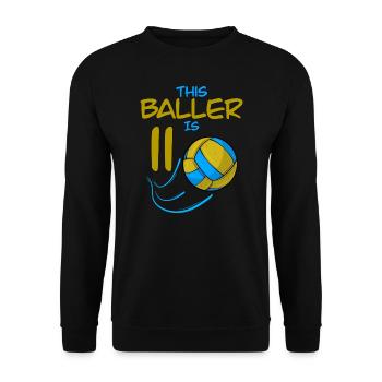 Volleyballspieler Baller ist 11 Volleyball Geburtstag - Unisex Pullover - Schwarz - Vorne - Alina (178cm) & Michal (187cm)