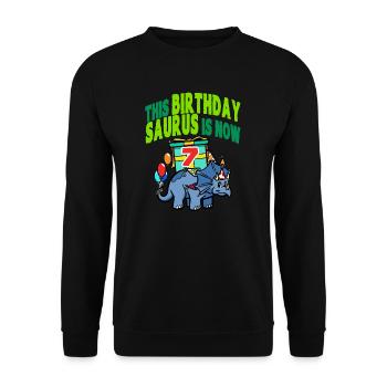 This Birthday Saurus Is Now 7 Dinosaur - Unisex Sweatshirt - black - Front - Alina (178cm) & Michal (187cm)