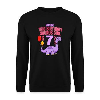 This Birthday Saurus Girl Is 7 Dinosaur - Unisex Sweatshirt - black - Front - Alina (178cm) & Michal (187cm)