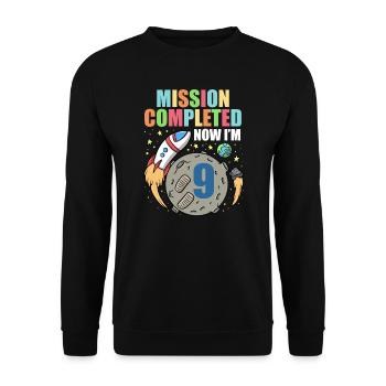 Space Birthday 9 Astronaut Planeten Raketenschiff - Unisex Pullover - Schwarz - Vorne - Alina (178cm) & Michal (187cm)