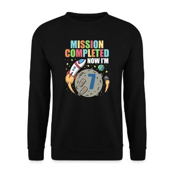 Space Birthday 7 Astronaut Planeten Raketenschiff - Unisex Pullover - Schwarz - Vorne - Alina (178cm) & Michal (187cm)